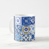 Mittelmeername Blau, Weiß, Gelb Kaffeetasse (Vorderseite Links)