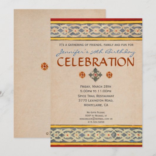 MittelmeerParty Einladung - handgemalte Fliese (Vorne/Hinten)