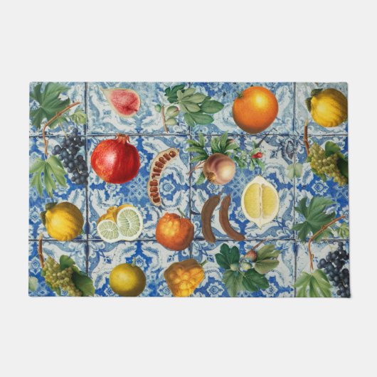 Mittelmeersommerfrucht und blaues weißes Mosaik Fußmatte (Vorderseite)