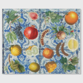 Mittelmeersommerfrucht und blaues weißes Mosaik Geschenkpapier (Flach)
