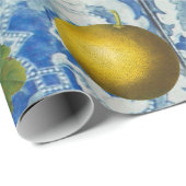 Mittelmeersommerfrucht und blaues weißes Mosaik Geschenkpapier (Rolleneckpunkt)