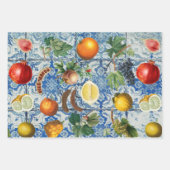 Mittelmeersommerfrucht und blaues weißes Mosaik Geschenkpapier Set (Vorderseite 2)