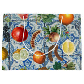 Mittelmeersommerfrucht und blaues weißes Mosaik Große Geschenktüte (Vorderseite)