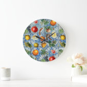 Mittelmeersommerfrucht und blaues weißes Mosaik Große Wanduhr (Zuhause)