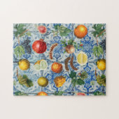 Mittelmeersommerfrucht und blaues weißes Mosaik Puzzle (Horizontal)