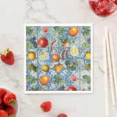 Mittelmeersommerfrucht und blaues weißes Mosaik Serviette (Beispiel)
