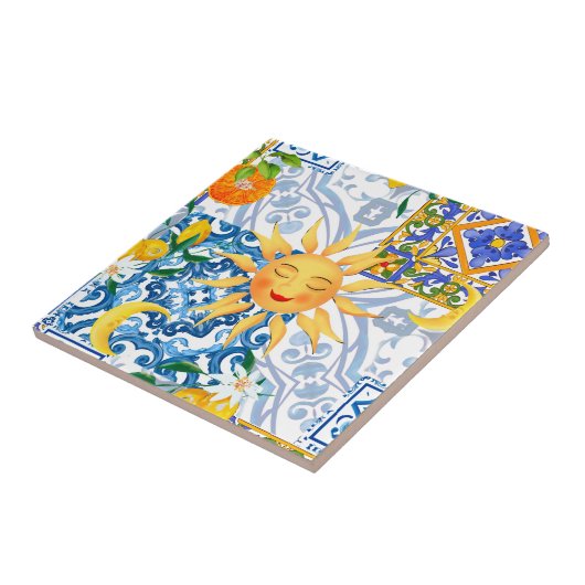 Mittelmeersonne, Blume, Zitrone, Halbmond, Fliese (Seite)
