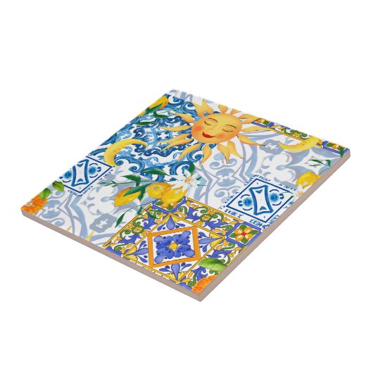 Mittelmeersonne, Blume, Zitrone, Halbmond, Fliese (Seite)