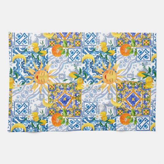 Mittelmeersonne, Blume, Zitrone, Halbmond, Geschirrtuch (Horizontal)