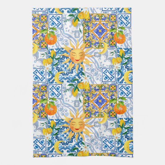Mittelmeersonne, Blume, Zitrone, Halbmond, Geschirrtuch (Vertikal)