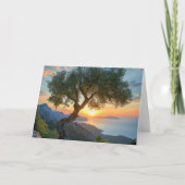 Mittelmeersonne über dem Meer mit Olivenbäumen Karte (Vorderseite)