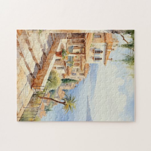 Mittelmeerstädtchen Wasserfarbe Puzzle (Horizontal)