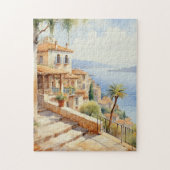 Mittelmeerstädtchen Wasserfarbe Puzzle (Vertikal)