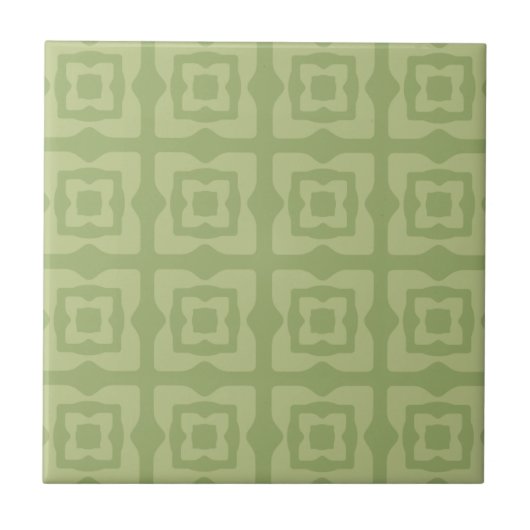 Mittelmoderne Quadrate Muster Chartreuse Grün Fliese (Vorderseite)