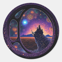 Mittelreise Monsters Porthole Serie Runder Aufkleber