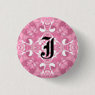 Mittelrosa Kaleidoskop-Muster #2 Monogramm Button