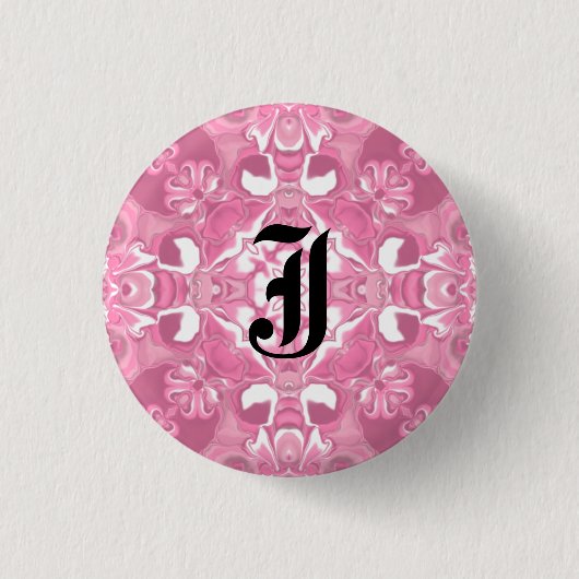 Mittelrosa Kaleidoskop Muster #2 Monogramm Button (Vorderseite)