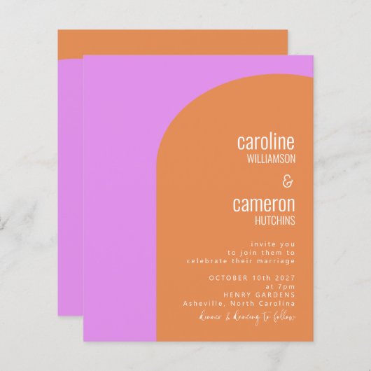 Mittelrosa und orange Retro Geometrische Hochzeit (Vorne/Hinten)