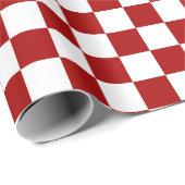 Mittelrot und Weiß Karos Geschenkpapier (Rolleneckpunkt)