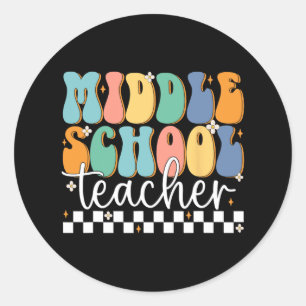 Mittelschullehrer Retro Groovy Happy Letzten Tag Runder Aufkleber