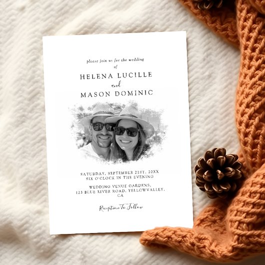 Mittelschwarz und Weiß Moderne Foto Hochzeit Einladung