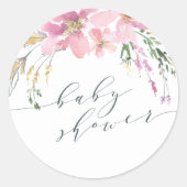 Mittelsommer Floral Elegant Calligraphy Baby Showe Runder Aufkleber (Vorderseite)