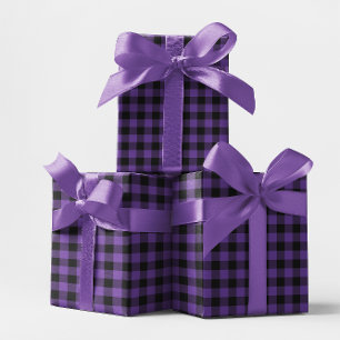Mittelviolett und schwarzes Büffel-Karo Geschenkpapier