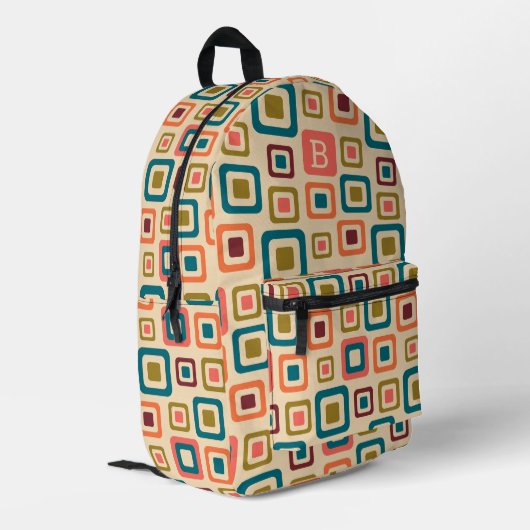 Mittelzentrisches geometrisches Retro-Muster Bedruckter Rucksack (Rückseitige Ecke links)