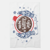 Mitten und Kakao warme Winter wünscht Urlaub Geschirrtuch (Vertikal)