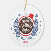 Mitten und Kakao warme Winter wünscht Urlaub Keramik Ornament (Links)