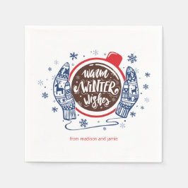 Mitten und Kakao warme Winter wünscht Urlaub Serviette