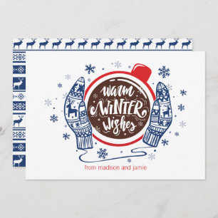 Mitten und kakaowarme Winterwischereien Feiertagskarte