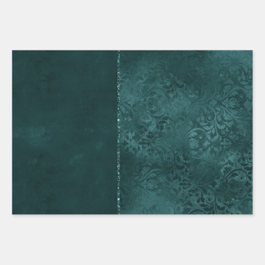 Mitternacht Aquamarin Romance | Dunkler Satiny Gru Geschenkpapier Set (Vorderseite)