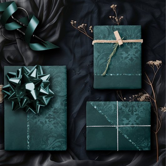 Mitternacht Aquamarin Romance | Dunkler Satiny Gru Geschenkpapier Set