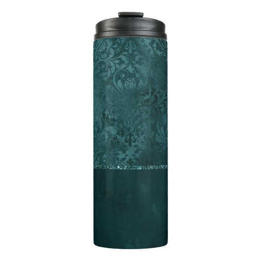 Mitternacht Aquamarin Romance | Dunkler Satiny Gru Thermosbecher (Vorderseite)