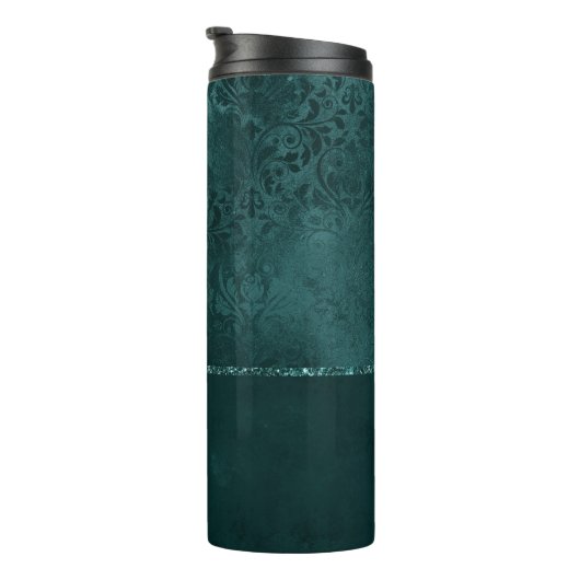 Mitternacht Aquamarin Romance | Dunkler Satiny Gru Thermosbecher (Nach rechts gedreht)