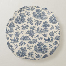 Mitternacht auf der Wiese - Blue Toile Round Throw Rundes Kissen