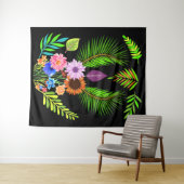 Mitternacht Blätter & Botanische Blume auf schwarz Wandteppich (Beispiel (Horizontal))