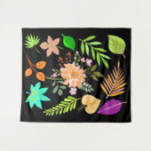 Mitternacht Blätter mit Rose - floral und botanisc Wandteppich (Vorderseite (Horizontal))