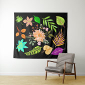 Mitternacht Blätter mit Rose - floral und botanisc Wandteppich (Beispiel (Horizontal))