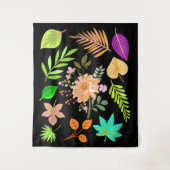 Mitternacht Blätter mit Rose - floral und botanisc Wandteppich (Vorderseite)