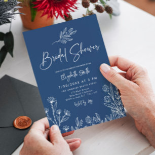 Mitternacht Blau Elegant Modernes, einfaches Braut Einladung