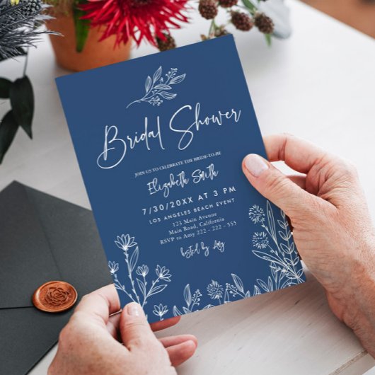 Mitternacht Blau Elegant Modernes, einfaches Braut Einladung