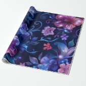 Mitternacht Blau und Rosa Blume Geschenkpapier (Ungerollt)