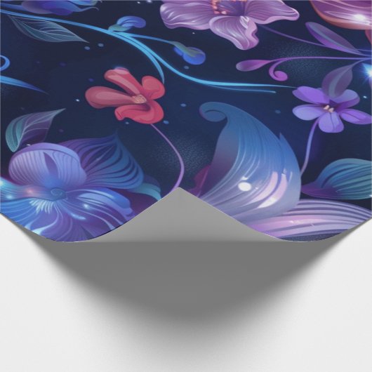 Mitternacht Blau und Rosa Blume Geschenkpapier (Ecke)