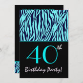 Mitternacht Blau und Türkis Zebra - 40. Geburtstag Einladung (Vorne/Hinten)