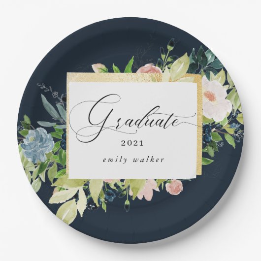 Mitternacht blaue Blütenblütenpapierplatte für den Pappteller (Vorderseite)