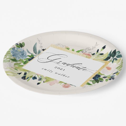 Mitternacht blaue Blütenblütenpapierplatte für den Pappteller (Schrägansicht)