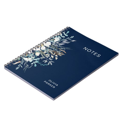 Mitternacht Blauer Botanischer Flor Notizblock (Linke Seite)