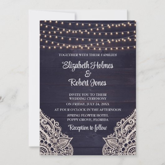 Mitternacht blauer, rustikaler Holzbau Einladung (Vorderseite)